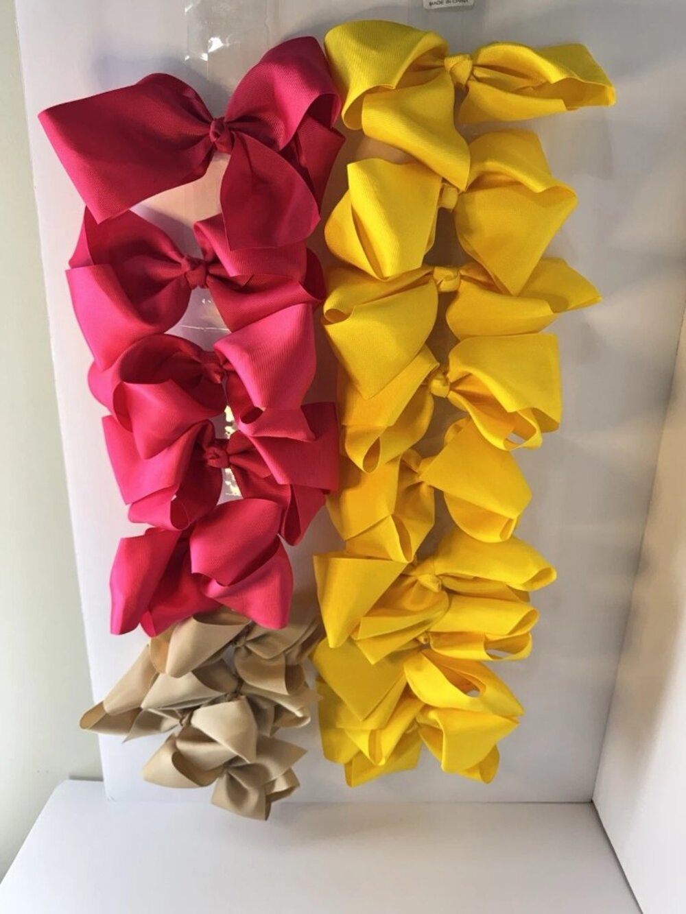 Set of 18 Large Grosgrain Hair Bows (Yellow, Pink and Beige)